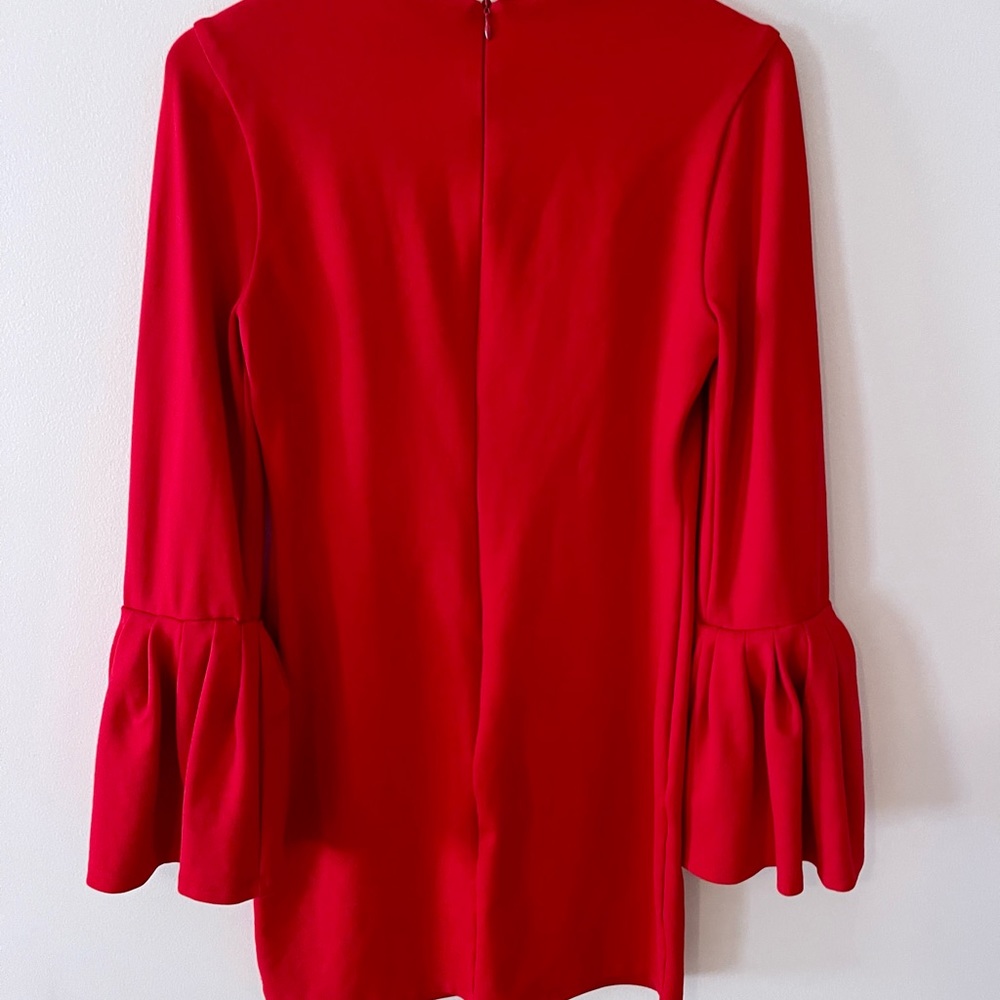 Thick heavy cotton fitted red dress with flare sleeves